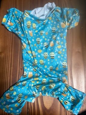 Bee Print Blue Dog Onesie - Cute Honeybee Pajama